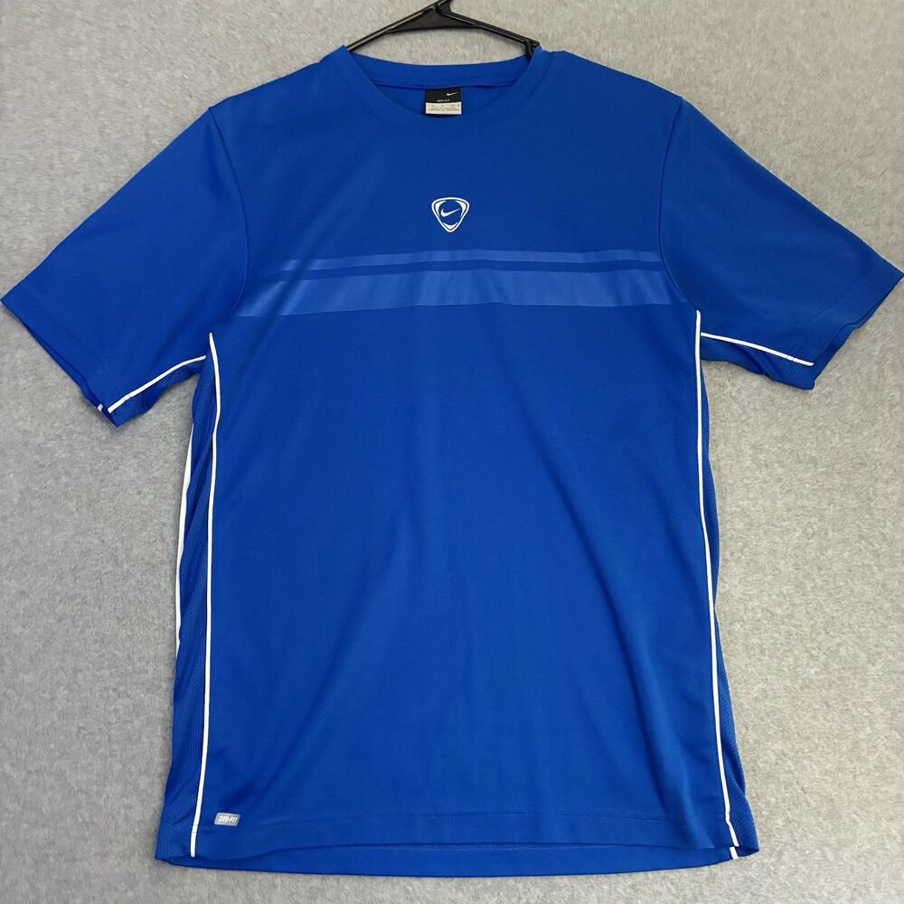 Nike Dri-FIT Men’s Blue Soccer Training Athletic Shirt Size Small Center Swoosh